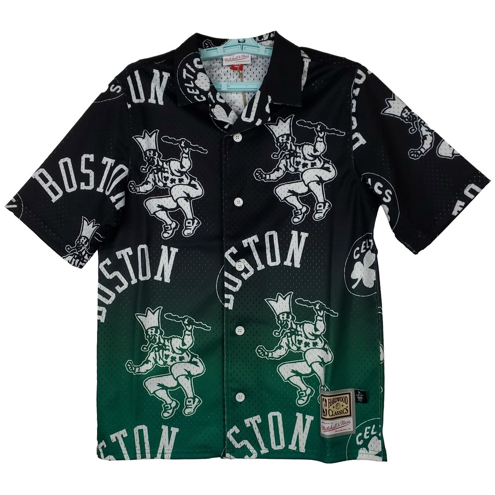 Boston Celtics Mitchell & Ness NBA Small‎ Button Up Shirt Green Black NWT